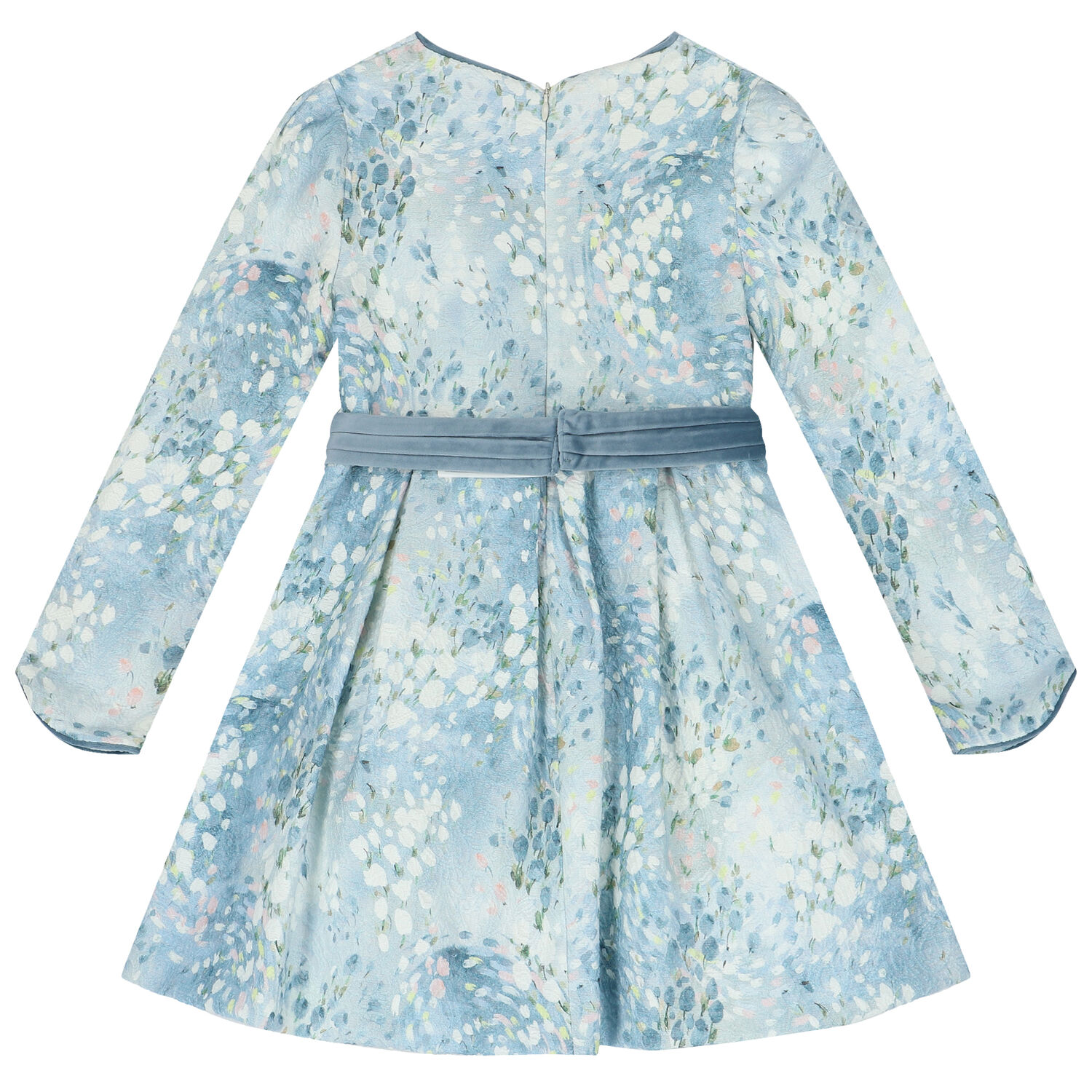 Girls Blue Floral Jacquard Dress, 1, hi-res